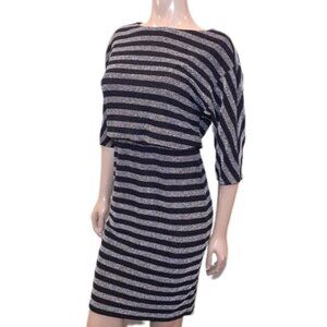 En Focus Blouson Dress Cropped Dolman Sleeve Metallic Striped Black Size 6